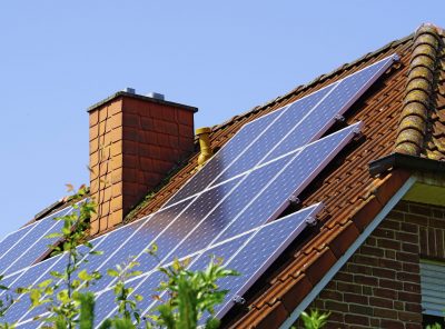 Germany, North Rhine-Westphalia, Minden, Roof with photovoltaic installation